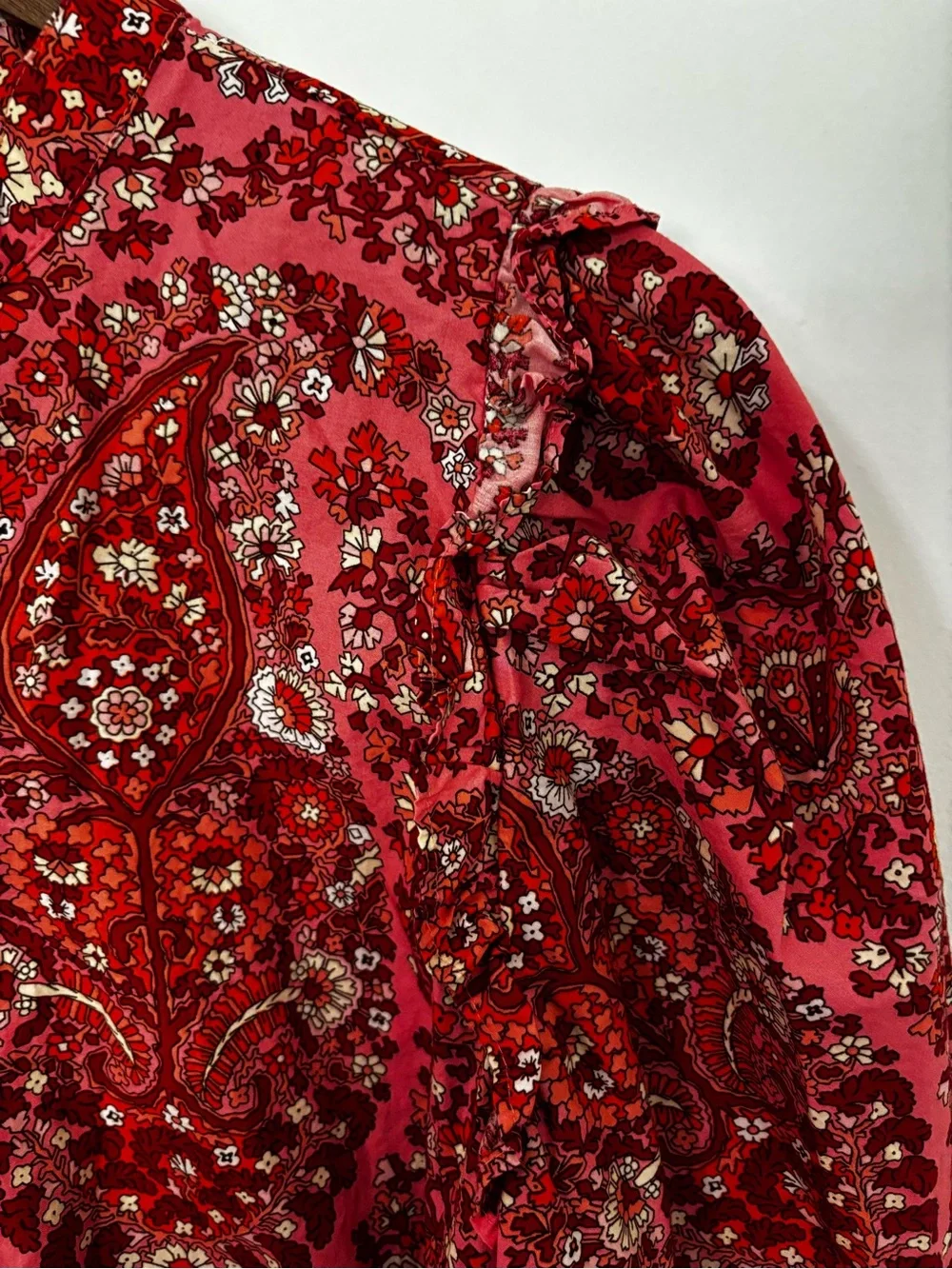 J.Crew Re-Imagined Large Pink Paisley Floral Ruffle Puff Sleeve Blouse Cotton